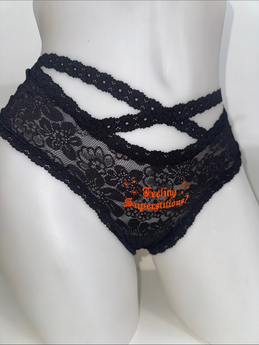 PINK Victoria's Secret Black Lace Crisscross cheeky Panty Sz small NWT